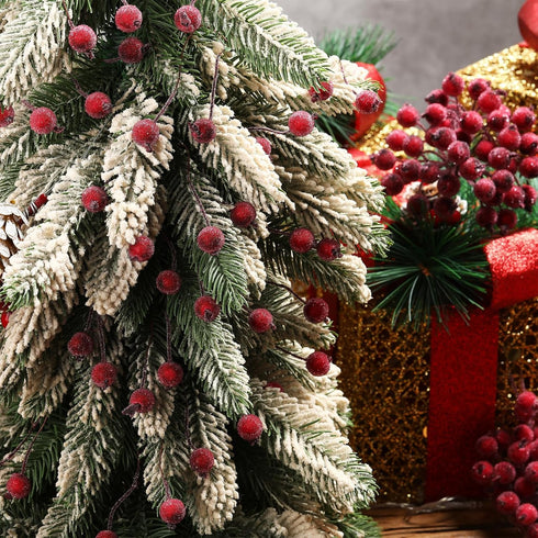 400 12 mm Tatuo Pcs Dark Red Berries Stems Artificial Frosted Holly Berries for Christmas Tree Decor Rustic Fake