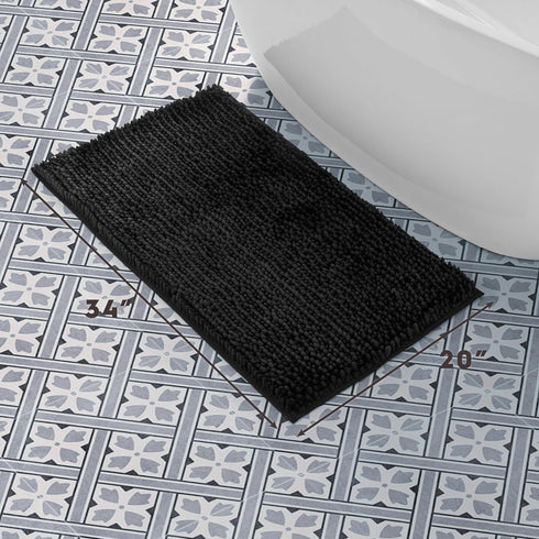 Laura Ashley Butter Chenille Bath Rug, Absorbent Shaggy Bathroom Mat, Non Slip Plush Carpet (20" x 34") Black