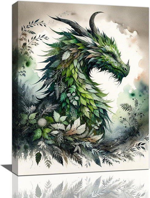Dragon Wall Art, Green Dragon Pictures, Nature Painting, Modern Home Decoration for Bathroom, Living Room, Bedroom