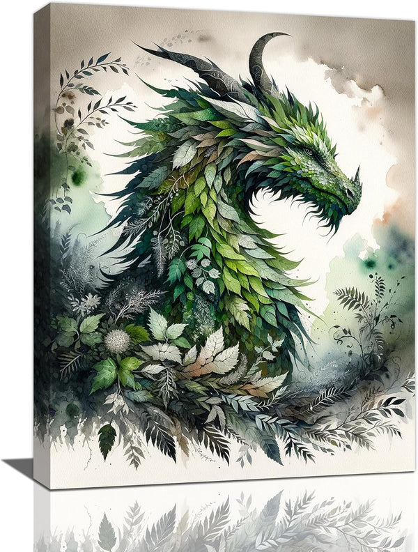 Dragon Wall Art, Green Dragon Pictures, Nature Painting, Modern Home Decoration for Bathroom, Living Room, Bedroom
