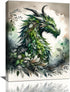 Dragon Wall Art, Green Dragon Pictures, Nature Painting, Modern Home Decoration for Bathroom, Living Room, Bedroom