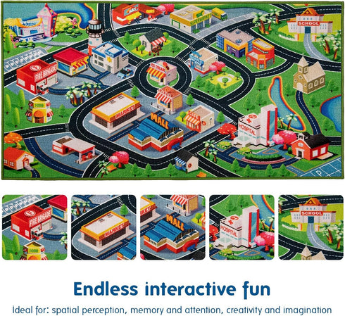 Area(39X79Inch) Booooom Jackson Car Rug City Life Great for Kids Toy Cars, Play Learn and Have Fun Safely - Kids Rug