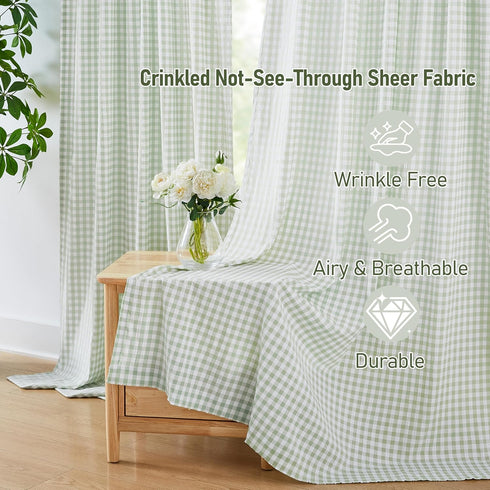 84 Inches Included,52" Wx84 L(Pack 2) ZJDECOR Sage Green White Buffalo Plaid Curtains Long,Crinkled Not-See-Through