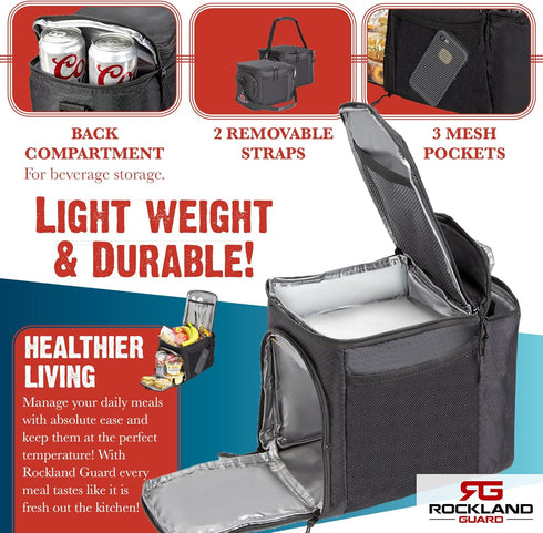 Rockland Guard Insulated Lunch Bag for Men - Black Lunch Box with Compartments for Meal Prep, Bottles, Snacks