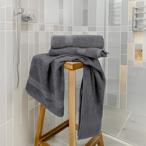 Set 6 100% 24" 50" Large Bath Towels of Cotton Terry x Quick Dry, Soft & Highly Absorbent Grey Towels for Bathroom
