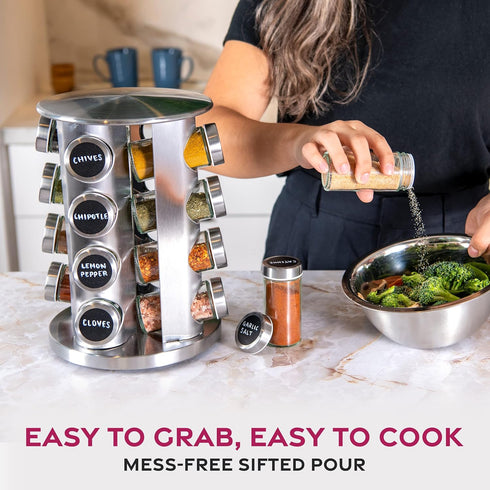 16 Pack FineDine: Stainless steel round spice rack