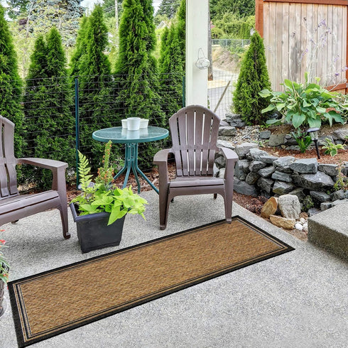 Gertmenian Indoor Outdoor Classic Flatweave Area Rug, Stain & UV Resistant, 2x6 Ft Runner, Black Tan