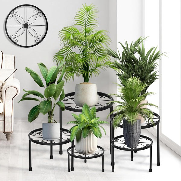 CADANI 5 Pack Metal Plant Stands for Outdoor Indoor, Anti-Rust Iron Flower