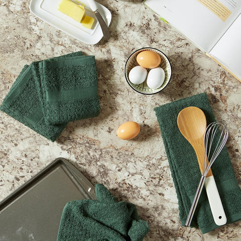 DII Basic Terry Collection Waffle Dishtowel Set, Solid Dark Green, 15x26, 4 Piece