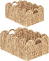 iEGrow Scalloped Wicker Basket, Set of 2 Woven Rattan Natural Water Hyacinth