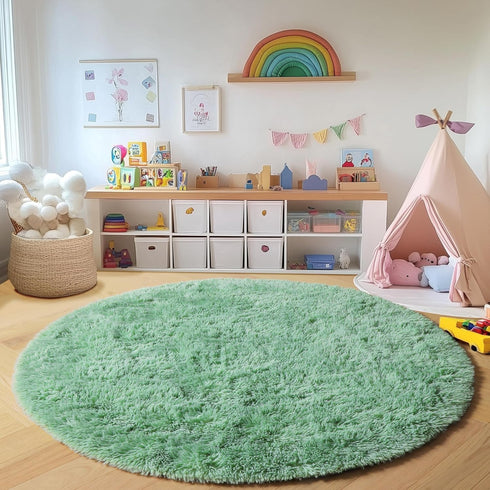 4ft, ONASAR Sage Green Round Area Rug Fluffy Soft Bedroom Circle Rugs for Kids Girls Boys Teen Dorm Room, Cute Furry