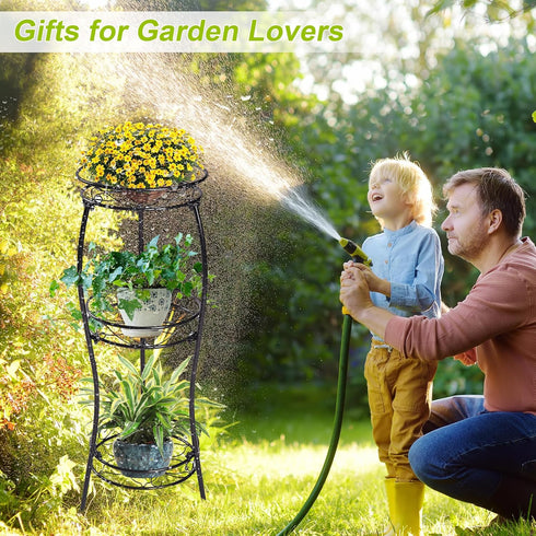 3 33.8 VECELO Tier Metal Outdoor Plant Stand Indoor, Rustproof Stable Tall Iron Flower Stand, Decorative Multiple Heavy