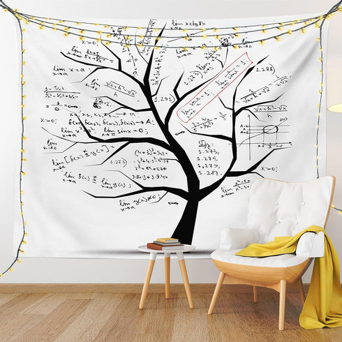 Lunarable Mathematics Room Tapestry King Size, Math Tree Branches Complex Formulas Print, Wall Hanging Bed Cover 30" X