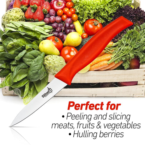 Paring Knife, 8 Inches German Stainless Steel Blade, 3/12 Inch Blade, Red