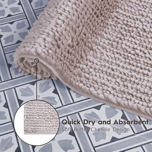 Laura Ashley Butter Chenille Bath Rug, Non Slip Shaggy Bathroom Mat, Absorbent Plush Carpet for Tub and Sink - (17" x