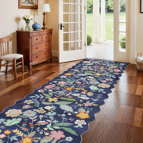 3x10 10ft Decor(3x10/Purple) Long Hallway Runner Rug: Washable Wide Floral Low-Pile Carpet for Entryway Kitchen Non