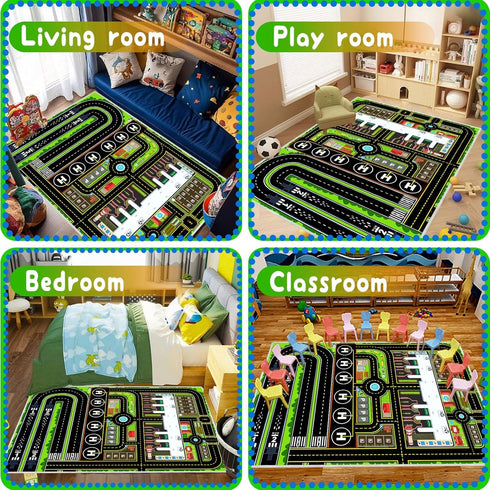 47''x71'' Kids Car Rug Carpet Playmat for Play Toy Cars, Airplane Road Airport Parking Track Rugs Carpet for Playroom