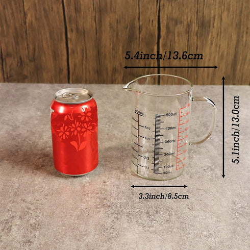 Glass Measuring Cup - High Borosilicate Glass with Insulated Handle and V-Shaped Spout - 500 ML (16 Oz, 2 Cup)