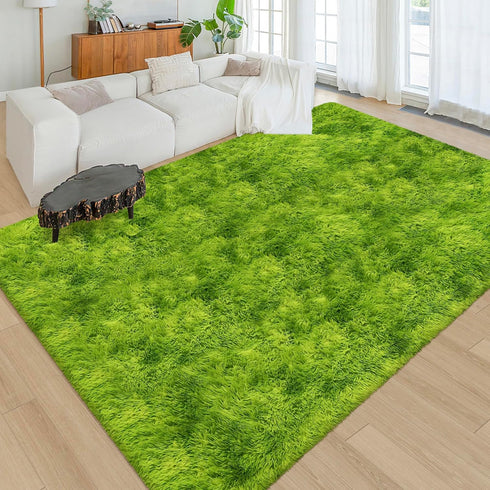6x9 Green Tie-Dyed Rug for Living Room Fluffy Area Rug Mat Bedside Throw Rug for Bedroom Kids Room Boys Teens Nursery