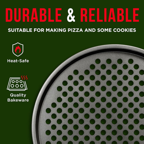 Non-Stick Pizza Pan with Holes, 13-Inch Perforated Carbon Steel Pizza Crisper, 1 Round Pizza Tray