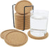 12 Set Cork Coasters with Lip for Drinks, 4 Inch Thick Rustic Saucer with Metal Holder, Heat & Water Resistant