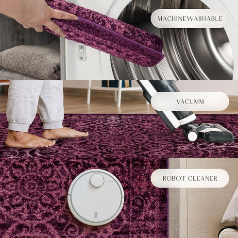 Maples Rugs Pelham Transitional Area Rug 2'6 x 3'10 - Washable Non Slip Indoor Carpet in Wineberry