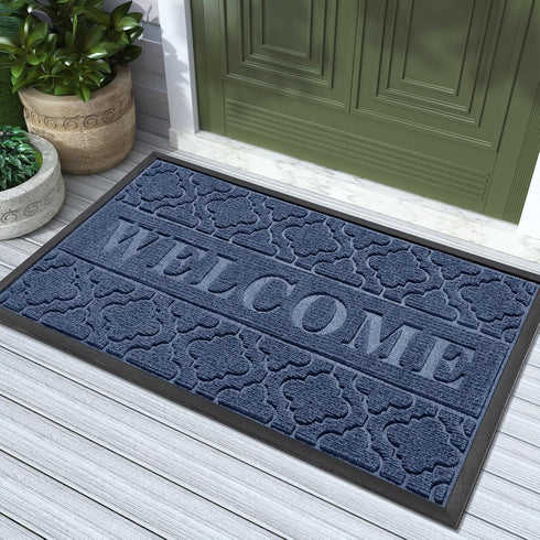Yimobra Welcome Door Mat - Heavy Duty Sturdy Front Door Mat, Non Slip, Fade Resistant, Easy Clean, 29.5 x 17 Inch, Blue