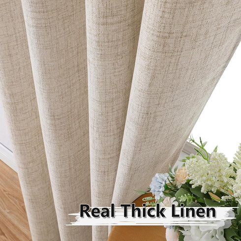 Tollpiz Linen Tier Curtain Rod Pocket, Semi Sheer Half Kitchen Curtains, Light Filtering Thick Drape, 30 x 36 inches,