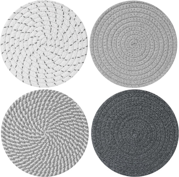 ME.FAN Trivets/Potholders 4 Set, Cotton Thread Weave Trivets for Hot Pots and Pans, Large Coasters, 7 Inch