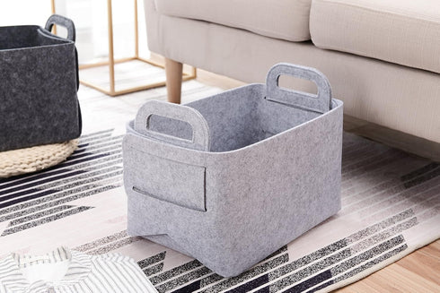Storage Basket Felt Storage Bin Collapsible & Convenient Box Organizer with Carry Handles for Office Bedroom Closet Babies Nursery Toys DVD Laundry Organizing