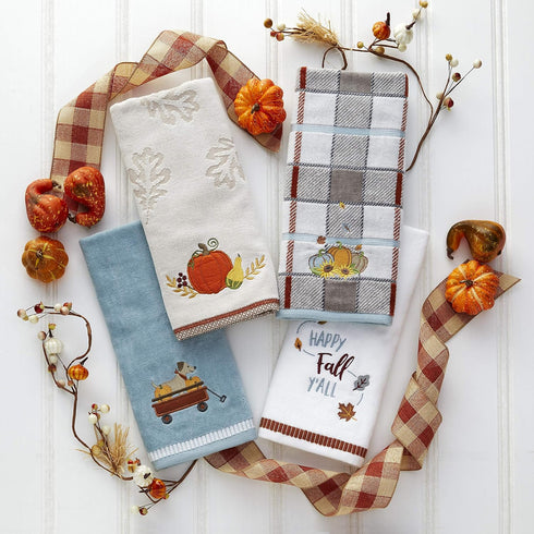 SKL Home Harvest Happy Fall Y'all Hand Towel Set for Bath/Kitchen/Bar, 16" x 25", White, 2 Count