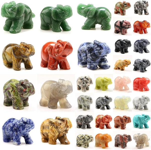 Carved Healing Crystals Gemstones Elephant Statue Figurine Collectible Decor, 1.5 inches (Mix 6pcs)