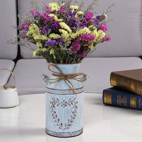 Rustic Shabby Chic Galvanized Milk Can Vase with Handle, Vintage Farmhouse Flower Vase for Centerpieces, 7.7"