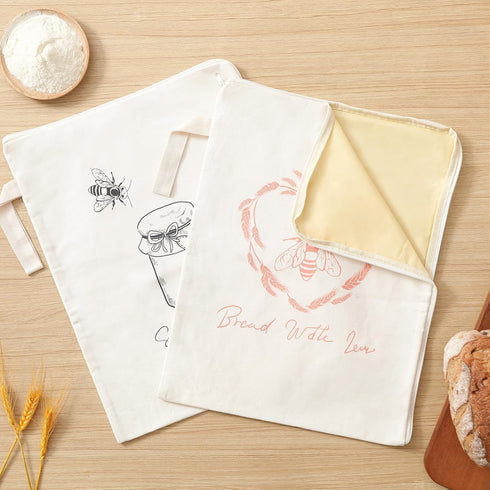 WiNDANCE 2 Packs Wide Zipper Access Beeswax Bread Bags for Homemade Bread - XL Reusable Organic Beeswax Linen Cotton