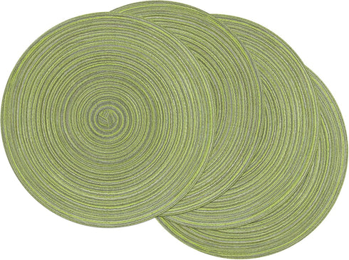 SHACOS Round Placemats Set of 4 Braided Cotton Place Mats 15 inch for Kitchen Dining Table Holiday Party (Pea Green)