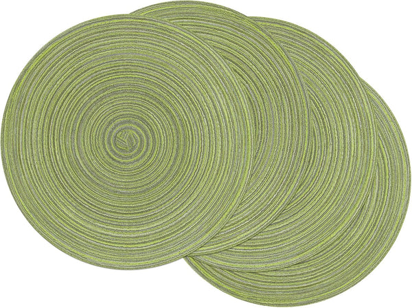 SHACOS Round Placemats Set of 4 Braided Cotton Place Mats 15 inch for Kitchen Dining Table Holiday Party (Pea Green)