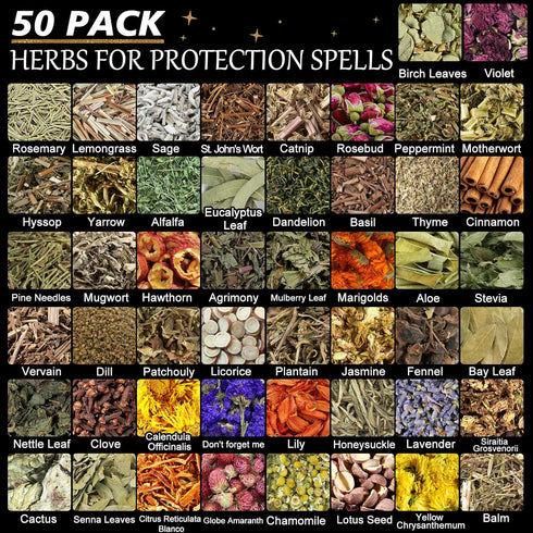 Tikem Kitch 50 Pack HNSHAG Herbs for Witchcraft, Mixed Dried Flowers Kit for Magic Spells Jars, Wiccan Pagan Rituals