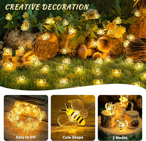 Asrnten Lights,10ft 30 oopswow Bee Decor LED Cute Honeybee String Lights Battery Powered,Bee Fairy Lights