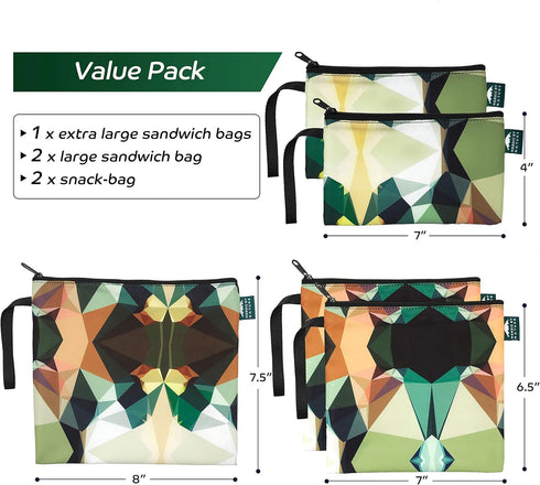 Nordic By Nature Dual Layer Reusable Sandwich & Snack Bags, BPA-Free School Lunch Bags for Kids & Adults