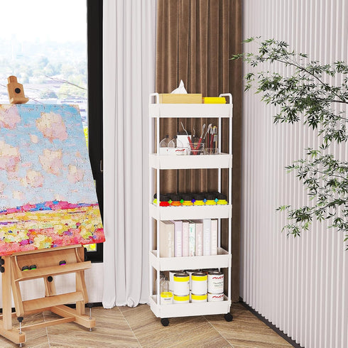 5 Buzowruil Rolling Storage Cart Tier Organizer Mobile Shelving Unit Storage Rolling Utility Cart with Wheels