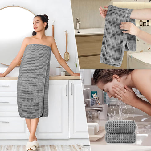 430 Set, 6 POLYTE GSM Microfiber Quick Dry Lint Free Oversize Bath Towel Piece (Waffle Weave)