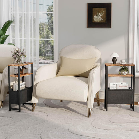 3 LET503R Narrow Side Table, Slim End Table with Magazine Rack, Bedside Table for Small Spaces, Tier Sofa Couch Table