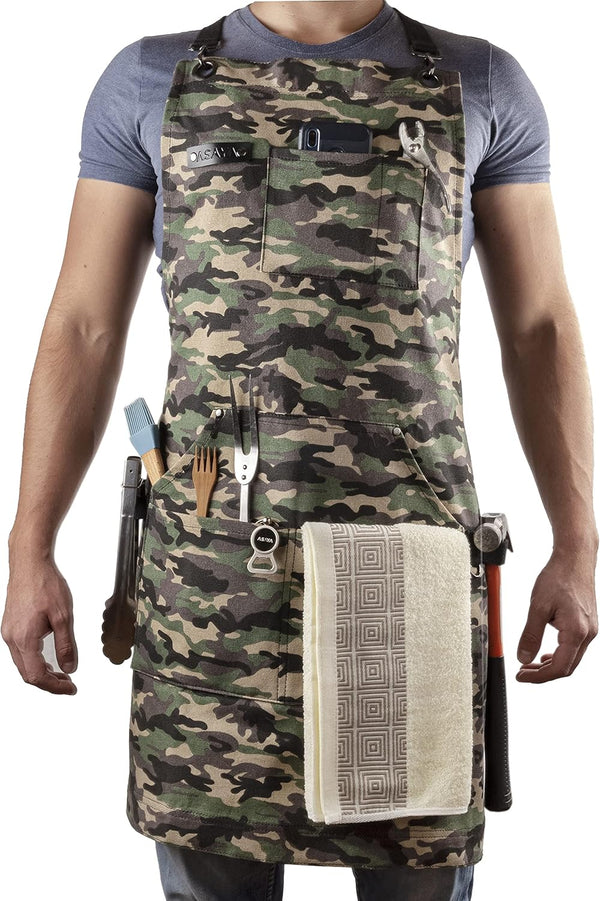 Asaya Chef Apron for Men and Women with Hand Towel and Bottle Opener - 10oz Canvas Cooking Apron Set.