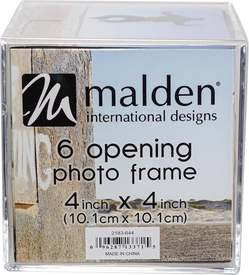 Malden International Designs Acrylic Photo Cube, Holds (6) 4” x 4” Square Photos, Clear