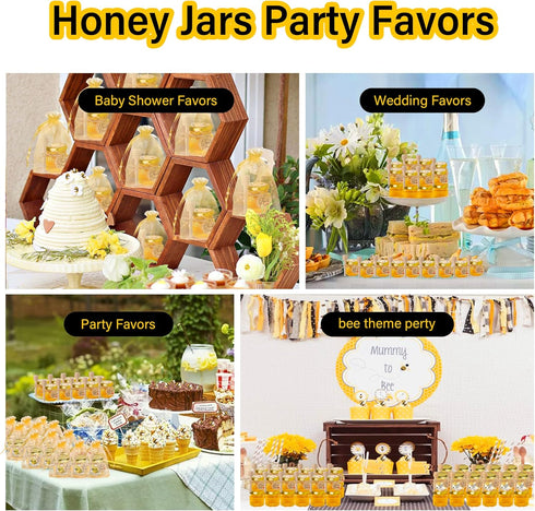 jars-1.5oz,48 GIVAMEIHF Mini Honey pcs Hexagon honey jars with dipper,gold cover,bee pendant,Gold Gift