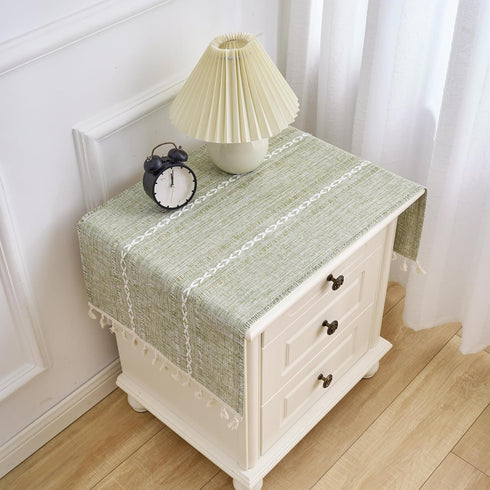 Summer Small Bedside Tablecloth Nightstand Cover Cloth with Tassels Rustic Farmhouse End Table Cloth Linen Side Table