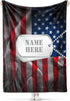 Cozy, 30x40) Ships Next Day, Made in USA - Personalized American Flag, Dog Tags Fleece Blanket Custom Name Throw Warm