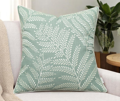 Fern Leaves Embroiderd Decorative Square Accent Throw Pillow Cover - Sofa, Chair,