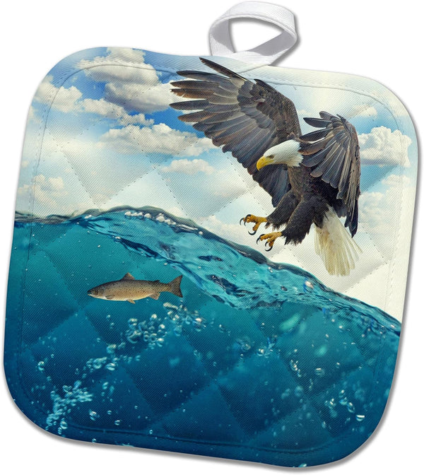 3D Rose Fish Wild Design Art Pot Holder, 8 x 8, Animal Nature Hawk Hunting Eagle