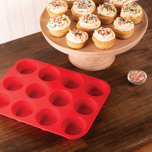 Mrs. Anderson's Baking Silicone 12-Cup Muffin Pan, BPA Free, Non-Stick, 13.5 x 10 x 1.25-Inches